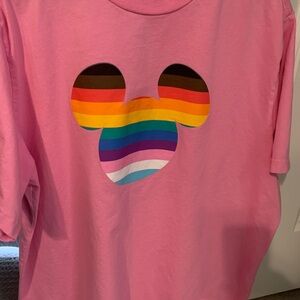 Disney Parks Pink Short Sleeve Tee with Rainbow Mickey Design XXL unisex